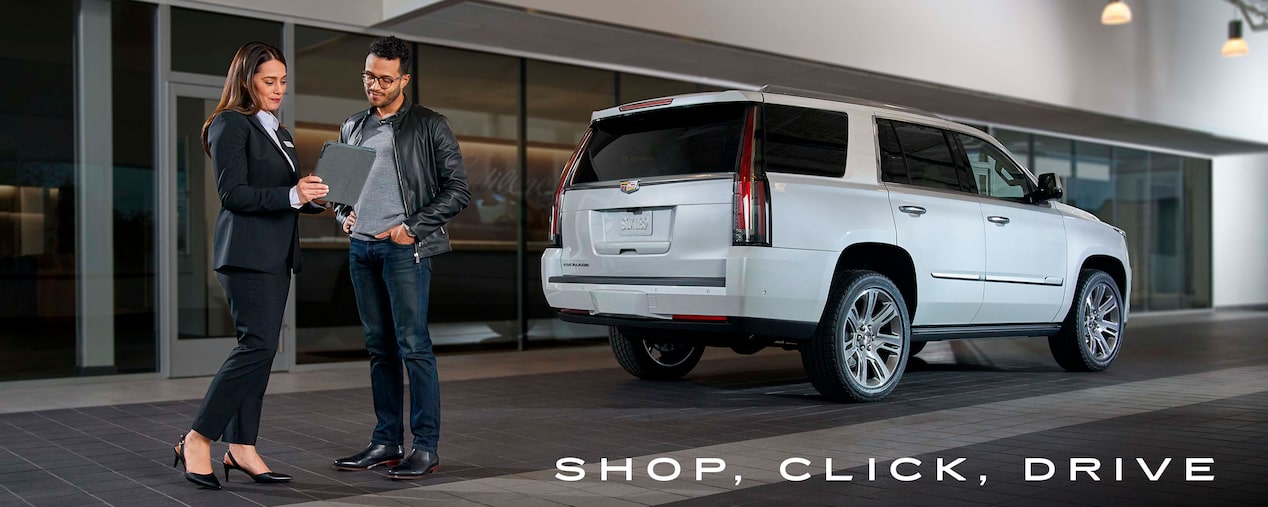 Close F3 Cadillac Shop. Click. Drive. Elige, aparta y conduce tu próxima SUV de lujo ahora